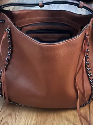 Mellow World Vegan Leather Shoulder Bag Brown Chain Trim PETA Approved thumbnail 5