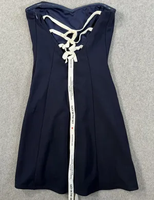 Lucy In The Sky Size XXS Navy Blue Strapless Mini Dress Ladder Bow Back Bodycon thumbnail 1
