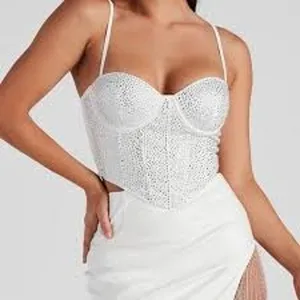 NWT S white rhinestone corset top Windsor structured bust cups Bustier Bodycon thumbnail 1