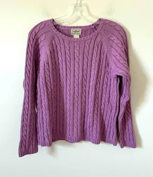 L.L. Bean Cable Crewneck Pullover Sweater Purple Lilac Size Medium thumbnail 1