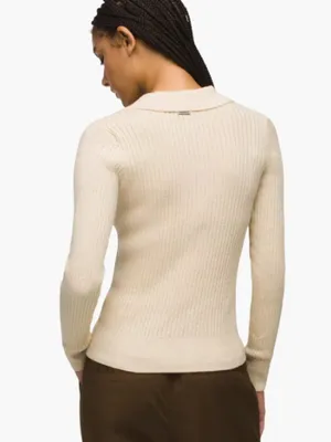 PRANA Milani Organic Cotton Cream Polo Sweater Top Long Sleeve Large $89 thumbnail 3