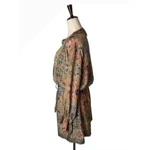 Paani Mini Dress Women Small‎ Tan Gold Metallic NWT Boho Floral Tassel Festival thumbnail 8
