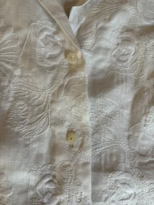 Peter Martin White Linen Floral Embroidered Button Up Shirt Womens Size Medium thumbnail 5
