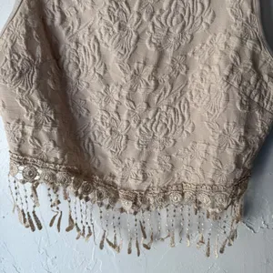 Salanta Textured Floral Crop Top Fringe Lace Boho Cream Size M Boho Festival‎ thumbnail 3