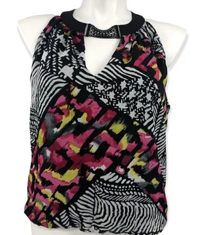 Bisou Bisou black pink sleeveless halter top thumbnail 1