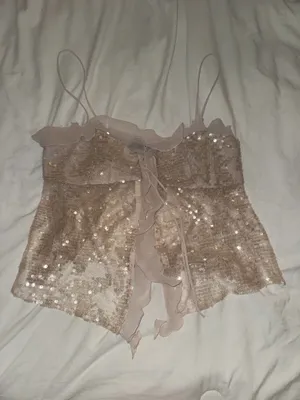 ZARA Sequin Ruffle Sheer Top thumbnail 5