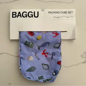 NWT Baggu Small Packing Cube in Sea Creatures Print Periwinkle Blue thumbnail 1