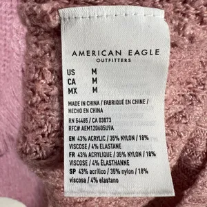 American Eagle Waffle Knit V-Neck Sweater Pink Oversized Balloon Sleeve Size M thumbnail 6