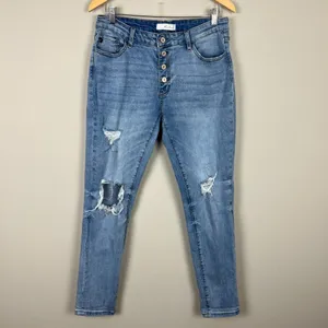 KanCan Jeans Womens 11/29 Blue Girlfriend Mid‎ Rise Distressed Denim Button Fly thumbnail 12