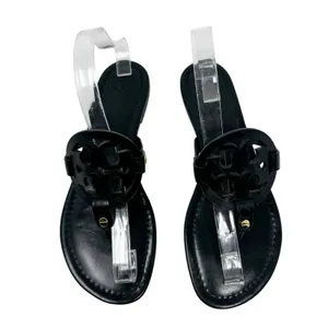 Tory Burch Miller Sandal Black Leather Logo Medallion Thong Flat Size 9.5 thumbnail 2