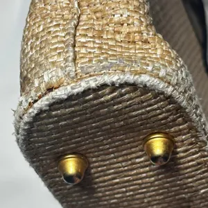 T309. vintage GUESS woven straw and beige croc-embossed tote bag thumbnail 5