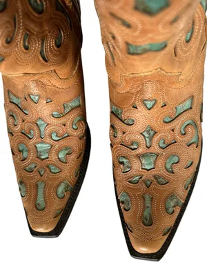 J.B. Dillon Turquoise Leather Cutout Pointed Toe boots Western Coastal Cowgirl 7 thumbnail 6