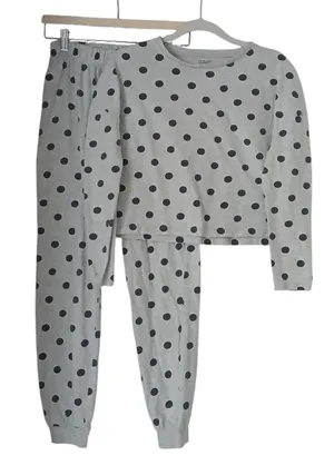 Primark Polka Dot Pajama Set Gray Black Loungewear size Small Cozy Sleepwear thumbnail 1