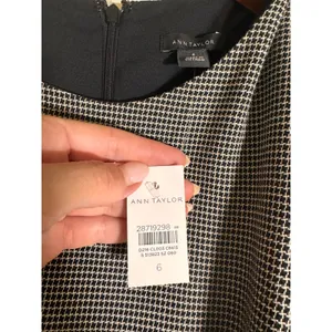 Ann Taylor NWT Houndstooth Sheath Dress Short Sleeve Button Detail Black White 6 thumbnail 5