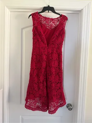 Tracy Reese Red Floral Lace High-Low Dress thumbnail 7