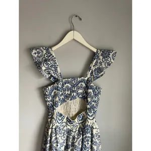 Zara Blue White Paisley Print Ruffle Strap Tiered Midi Dress Boho Womens M‎ thumbnail 5