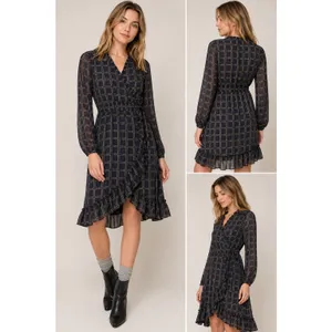 Anthropologie‎ dRA Cicero Wrap Asymmetric Dress Ruffle Plaid Boho Blue - Large thumbnail 2