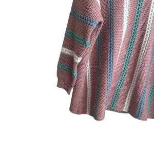 Davi & Dani Women Cozy Tunic Sweater Large Rose Striped Chunky Knit Boutique‎ thumbnail 4