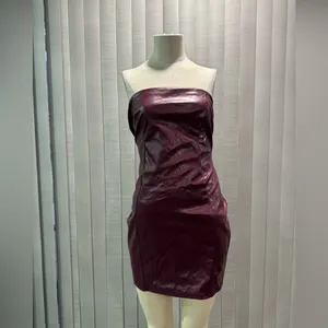 AMTIOUS burgundy leather strap dress 🌷 thumbnail 6