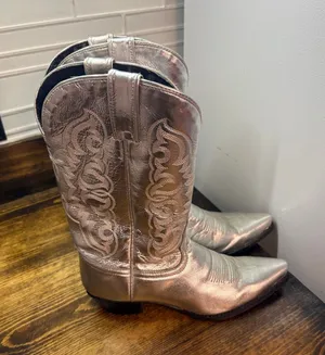 Tony Lama Silver Metallic Cowgirl Boots‎ SIze 6.5 thumbnail 1