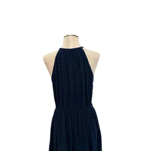 Self Contrast Navy Gauze Halter‎ Tiered Midi Dress Boho Sleeveless Size Medium thumbnail 6