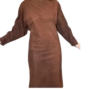 VTG Ambria SUEDE Designer Midi Length Dolman Dress‎ Sz S brown leather thumbnail 1