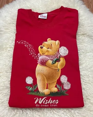 Vintage Y2K Disney Red Winnie the Pooh Wishes Do Come True Dandelion T-shirt L thumbnail 1