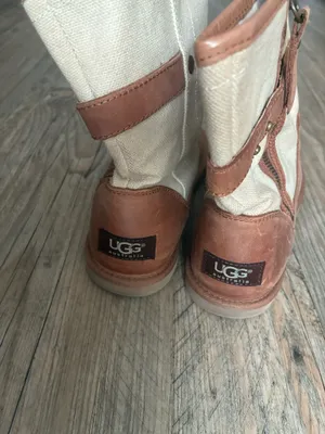 UGG Brown Leather and Cream Canvas Women's Ankle Boots thumbnail 2