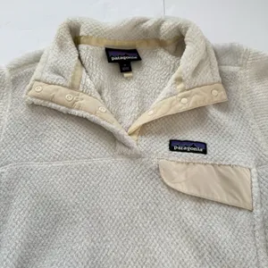 Patagonia Re Tool Ivory Cream Snap‎ Pullover Fleece Fuzzy Jacket Size MEDIUM thumbnail 5