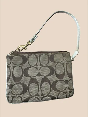 Coach Signature “C” Wristlet Pouch Brown Tan Plaid Interior thumbnail 4