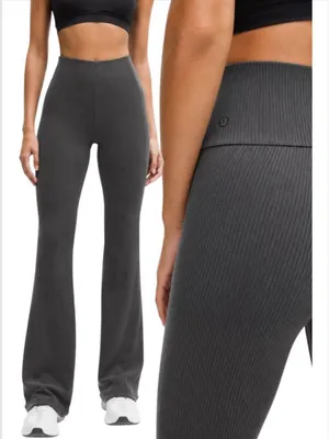 Lululemon Ribbed Softstreme Flare Leg Pants in Black Sz 4 🧡🎀 thumbnail 3
