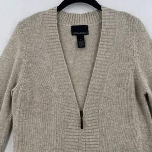 Cynthia Rowley Long Zip Cardigan M Beige Angora Wool Blend Duster Coastal Preppy thumbnail 3