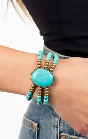 Paparazzi Turquoise Brass Stone Pools Bracelet One Size thumbnail 1