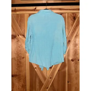 Michael Leu Vtg Women XL Light Blue Button Down Waffle Knit Art To Wear USA Made thumbnail 2