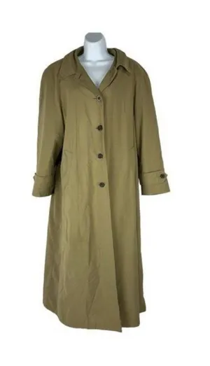 Bill Blass Womens Long Trench Coat Button Front Khaki Wool Blend Water-Resistant thumbnail 1