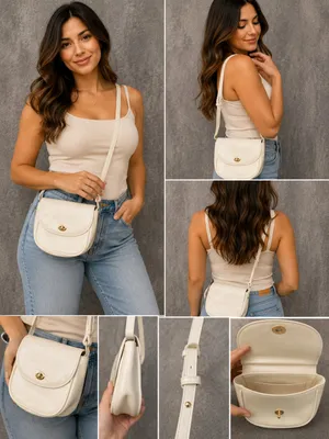 Minimalist Vintage-Style Cream Leather Turnlock Crossbody Bag thumbnail 2