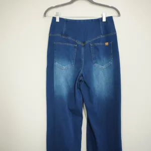 Halara Flex Denim High Waisted Crossover Wide Leg Jeans Leggings Blue Medium thumbnail 5
