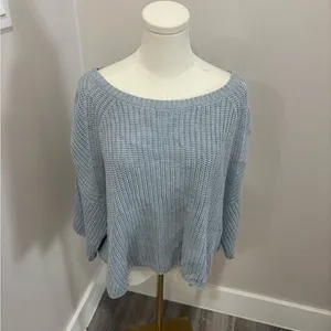 Free People Grey Ribbed Knit Cropped Short Sleeve Boxy Sweater Cotton Blend XS‎ thumbnail 2