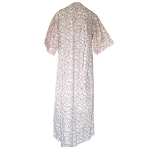 Brooke Wright Floral Kaftan Dress Womens Medium Pink Purple Cotton Linen Maxi‎ thumbnail 4