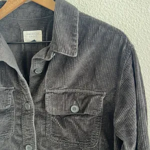 American Eagle Corduroy Shacket Dark Gray Ribbed Front Button Cotton XS thumbnail 4