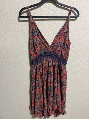 Miss Me Paisley Smocked Waist Handkerchief Hem Mini Dress‎ Red Blue Size Medium thumbnail 8