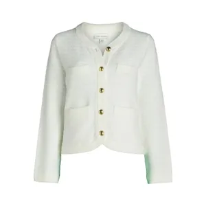 Free Assembly Womens Sweater Cardigan XS Cream Welt Pocket Lightweight Classic thumbnail 4