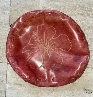 Womens Leather Purse Pouch Hand Tooled Hibiscus‎ Flower thumbnail 1