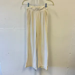 Better Together Cream Waffle Knit Lounge Pajama Set Henley Top Wide Leg Pants XS thumbnail 2