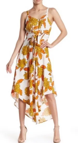 Free People Ivy Street Wide Leg Sunflower Jumpsuit Large Fall Leaves Boho Flowy Orange Crop thumbnail 1