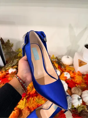 Betsey Johnson Royal Blue Satin Pointed Toe Heels with Crystal Bow thumbnail 13