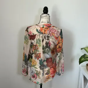 Anthropologie Fig + Flower Floral Print Button Down Long Sleeve Blouse Small S thumbnail 3