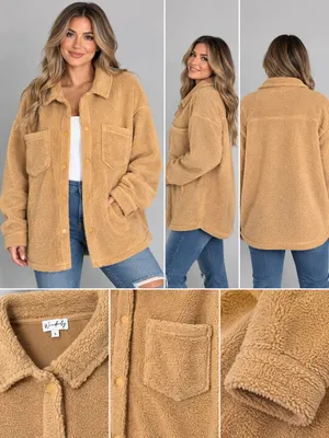 Wonderly Women's Camel Brown Sherpa Fleece Shacket Jacket Size XL thumbnail 2