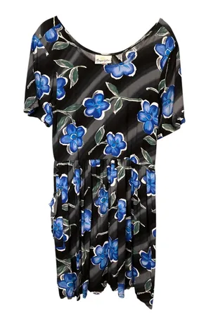 Vintage 90s Mangos & Salsa Blue Floral Drop Waist Dress thumbnail 1