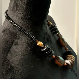 Vintage Wooden Bead & Chunky Statement Necklace Boho Tribal thumbnail 3